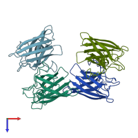 PDB entry 3sod coloured by chain, top view.