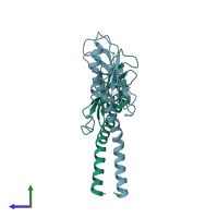 PDB entry 3sok coloured by chain, side view.