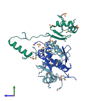 PDB entry 3soo coloured by chain, side view.