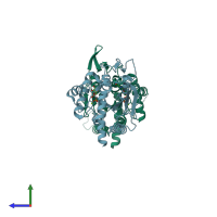 PDB entry 3sop coloured by chain, side view.