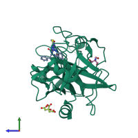 PDB entry 3sos coloured by chain, side view.