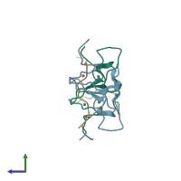 PDB entry 3sou coloured by chain, side view.