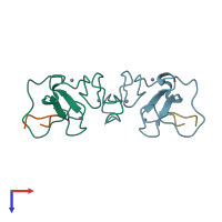 PDB entry 3sou coloured by chain, top view.