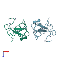 PDB entry 3sox coloured by chain, top view.