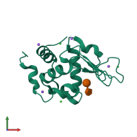 PDB entry 3sp3 coloured by chain, front view.