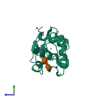 PDB entry 3sp3 coloured by chain, side view.