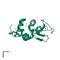 PDB entry 3sp3 coloured by chain, top view.