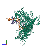 PDB entry 3sq2 coloured by chain, side view.
