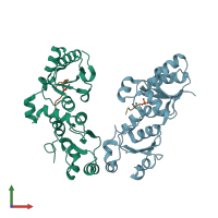 PDB entry 3sqd coloured by chain, front view.