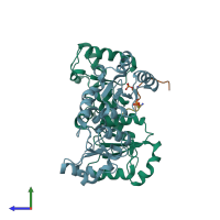 PDB entry 3sqd coloured by chain, side view.