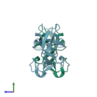 PDB entry 3sqf coloured by chain, side view.