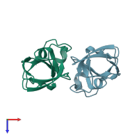 PDB entry 3sqf coloured by chain, top view.