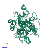 PDB entry 3sqh coloured by chain, side view.