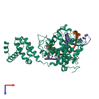 PDB entry 3sqi coloured by chain, top view.