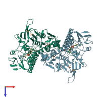 PDB entry 3sqp coloured by chain, top view.