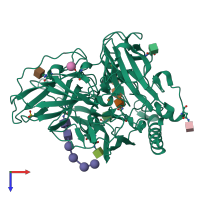 PDB entry 3sqr coloured by chain, top view.