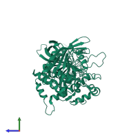 PDB 3sr9 coloured by chain and viewed from the side.