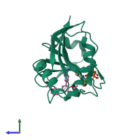 PDB entry 3sru coloured by chain, side view.