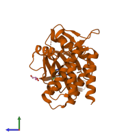 Monomeric assembly 2 of PDB entry 3srv coloured by chemically distinct molecules, side view.