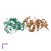 PDB entry 3srv coloured by chain, top view.