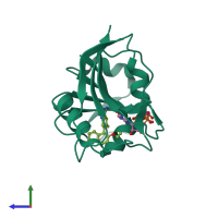 PDB entry 3srw coloured by chain, side view.