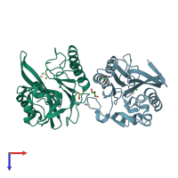 PDB entry 3srx coloured by chain, top view.