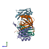 PDB entry 3stb coloured by chain, side view.
