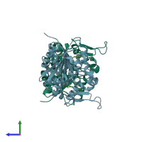 PDB entry 3stw coloured by chain, side view.