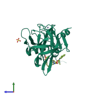 PDB entry 3su0 coloured by chain, side view.