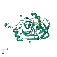 PDB entry 3su1 coloured by chain, top view.