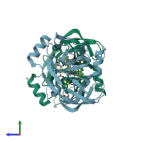 PDB entry 3su4 coloured by chain, side view.