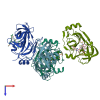 PDB entry 3sud coloured by chain, top view.