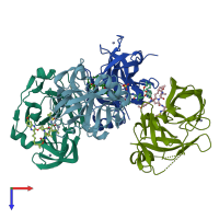 PDB entry 3suf coloured by chain, top view.
