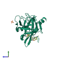 PDB entry 3sug coloured by chain, side view.