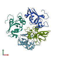 PDB entry 3sum coloured by chain, front view.