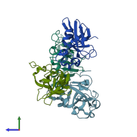 PDB entry 3sum coloured by chain, side view.