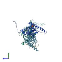 PDB entry 3sv1 coloured by chain, side view.