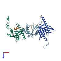 PDB entry 3sv1 coloured by chain, top view.