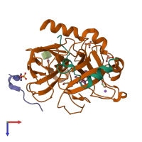 PDB entry 3sv2 coloured by chain, top view.