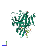 PDB entry 3sv9 coloured by chain, side view.