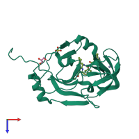 PDB entry 3sv9 coloured by chain, top view.