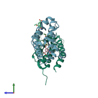 PDB entry 3svh coloured by chain, side view.