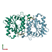 PDB entry 3svl coloured by chain, front view.