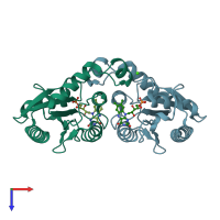 PDB entry 3svl coloured by chain, top view.