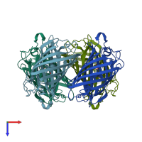 PDB entry 3svo coloured by chain, top view.