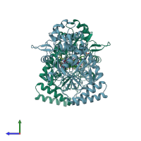 PDB entry 3svq coloured by chain, side view.