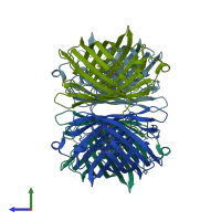 PDB entry 3svr coloured by chain, side view.