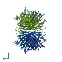 PDB entry 3svu coloured by chain, side view.