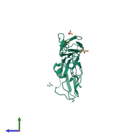 PDB entry 3sw0 coloured by chain, side view.