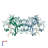 PDB entry 3swc coloured by chain, top view.